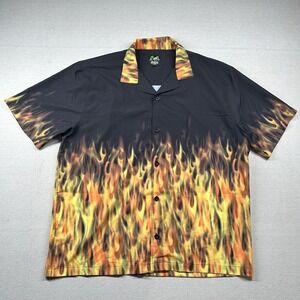 Benny's Hawaiian Shirt Mens 2xl Flames Fire Camp All Over Print Tropical Y2K